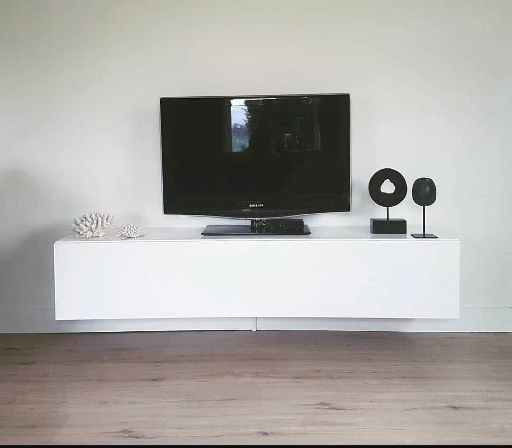 Hoogglans wit tv meubel, Ophalen, Gebruikt, 150 tot 200 cm, Minder dan 100 cm