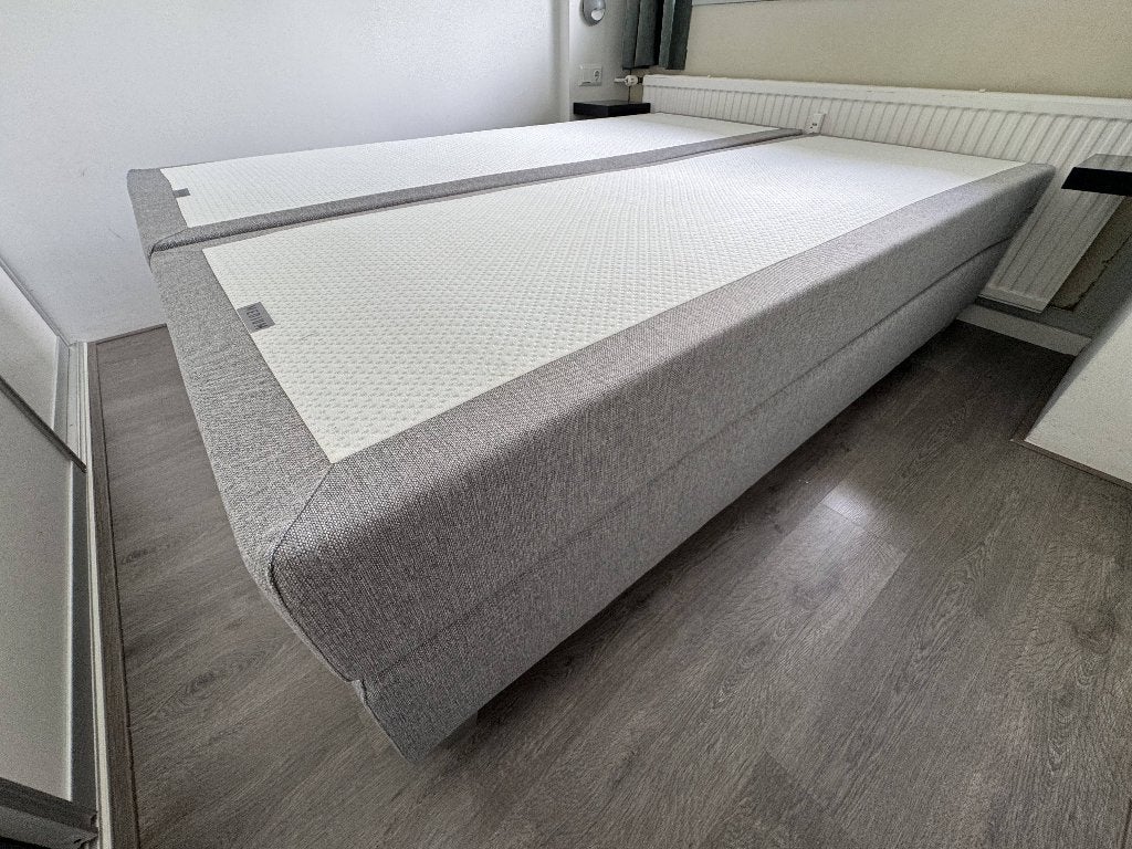 Boxspring bed 160x220, Huis en Inrichting, Ophalen, Gebruikt, Tweepersoons, Grijs