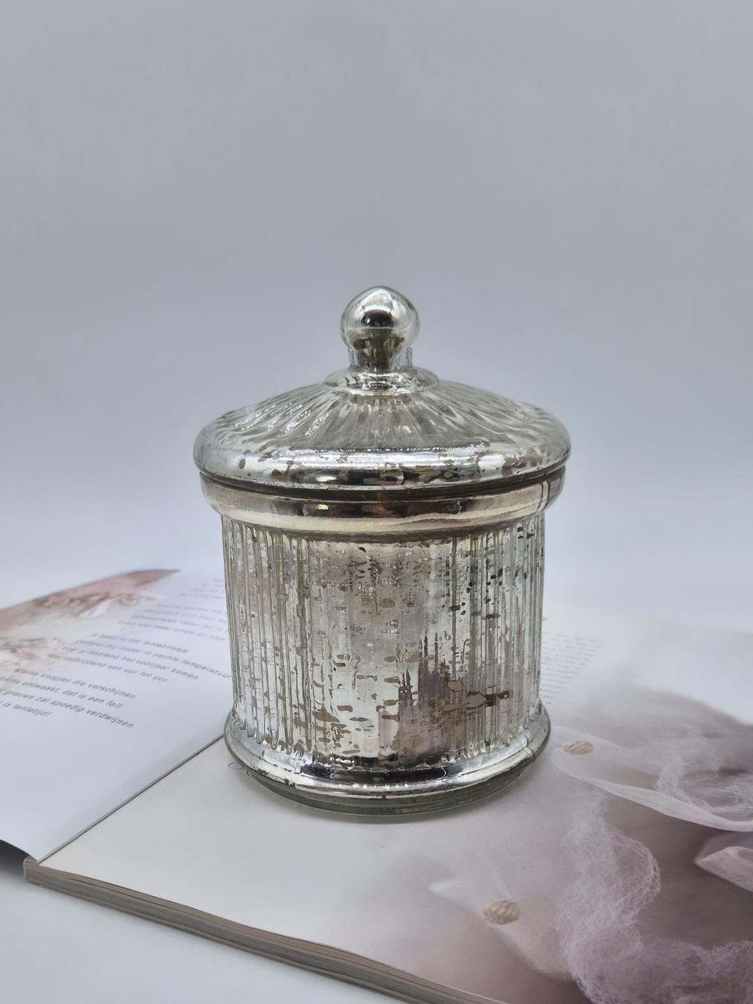 Zilverglazen Pot met Deksel, Vintage, Gebruikt, Ophalen of Verzenden, Glas