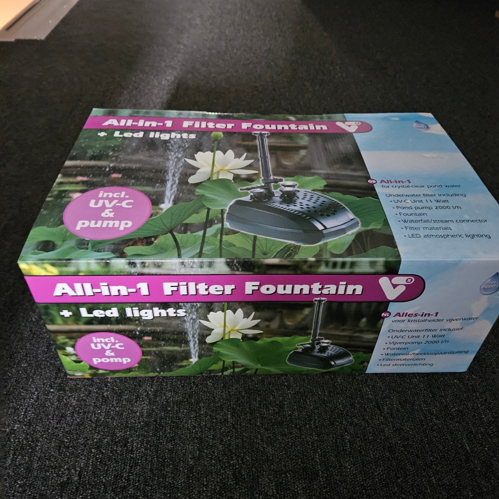 All-in-1 Vijverfilter met LED verlichting en pomp, Tuin en Terras, Ophalen of Verzenden, Gebruikt, Vijverfilter