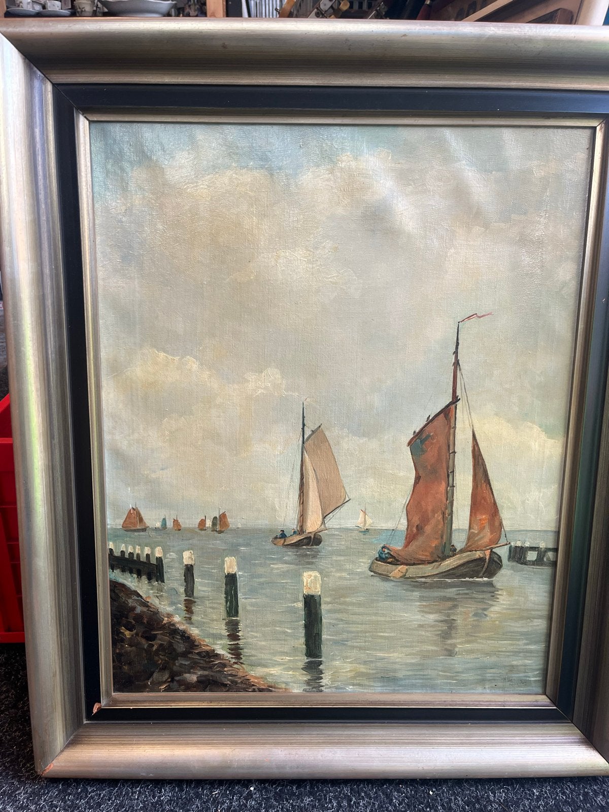 Olieverfschilderij Zuiderzee mrt 1936 H.A Jaarsma?, Maritiem / water, Doek, Realistisch, Ophalen of Verzenden