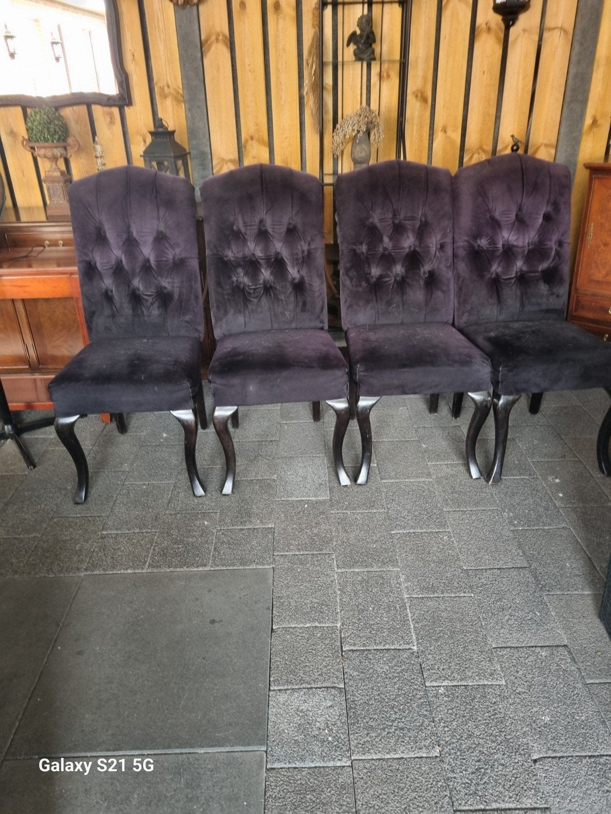 Set van 4 fluwelen eetkamerstoelen, Ophalen, Stof, Vier