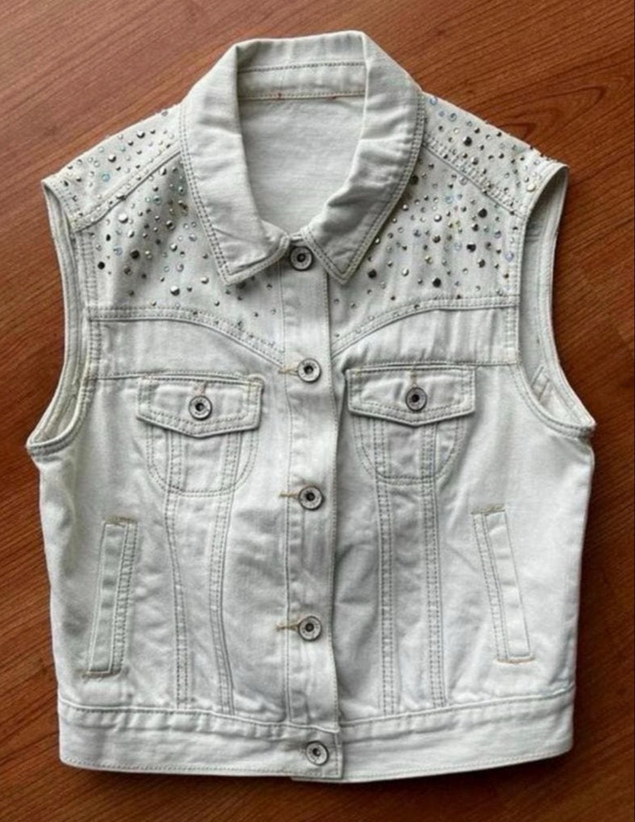 Trendy Spijker Gilet met Strass Steentjes - Maat S, Ophalen of Verzenden, Zo goed als nieuw