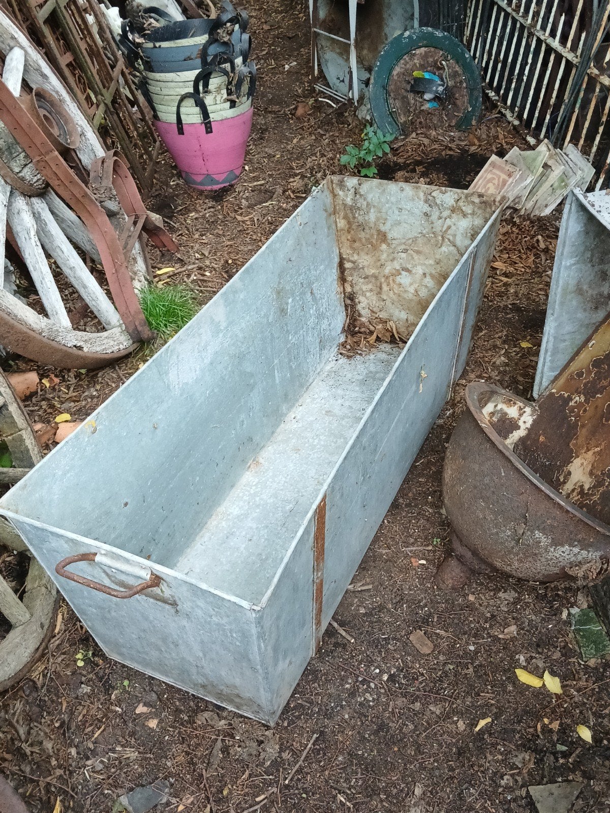 Oude zinken bak plantenbak bloembak waterbak teil trog, Ophalen of Verzenden