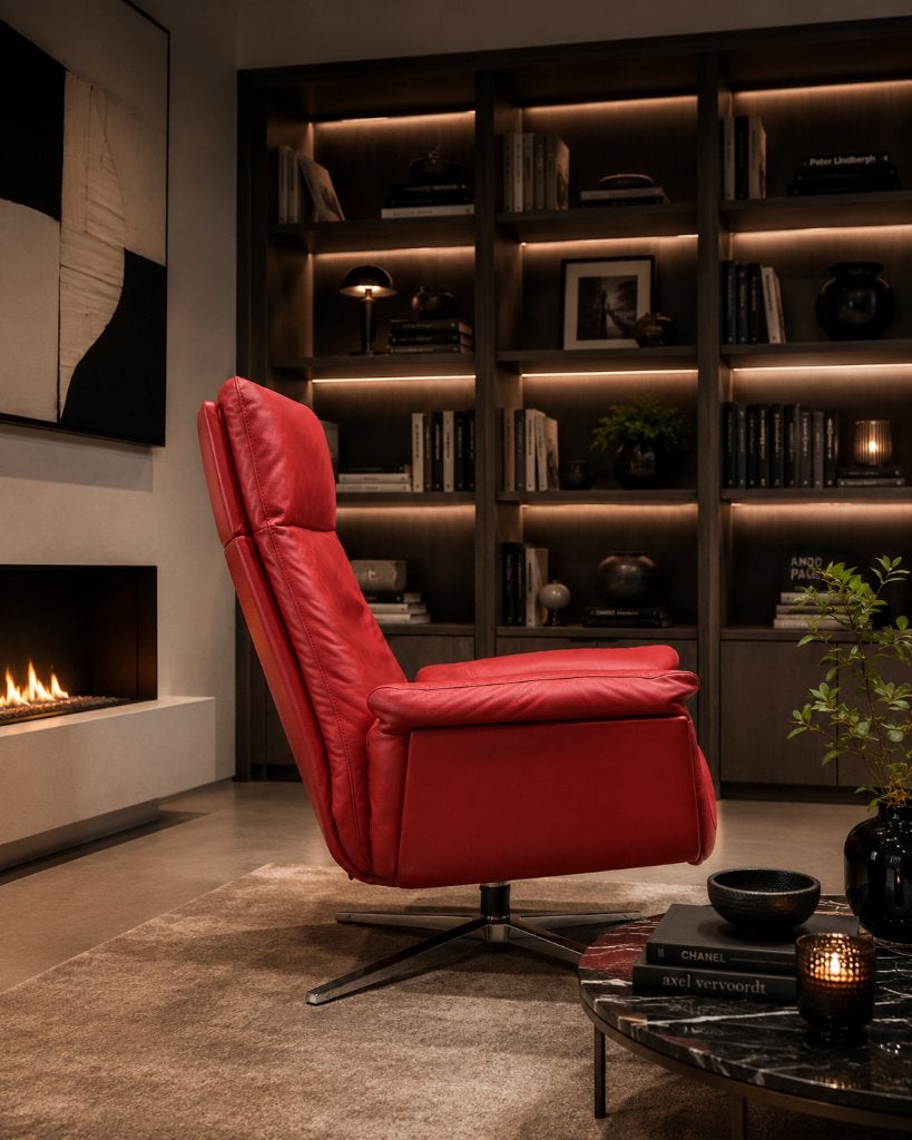 FSM Shelby Loungefauteuil leer in nieuwstaat, Ophalen, Leer, 75 tot 100 cm, Zo goed als nieuw