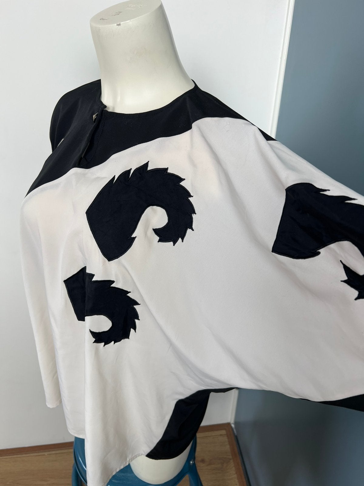 Fong leng for zwart roomwit vintage couture tuniek, Maat 38/40 (M), Wit, Ophalen of Verzenden, Zo goed als nieuw