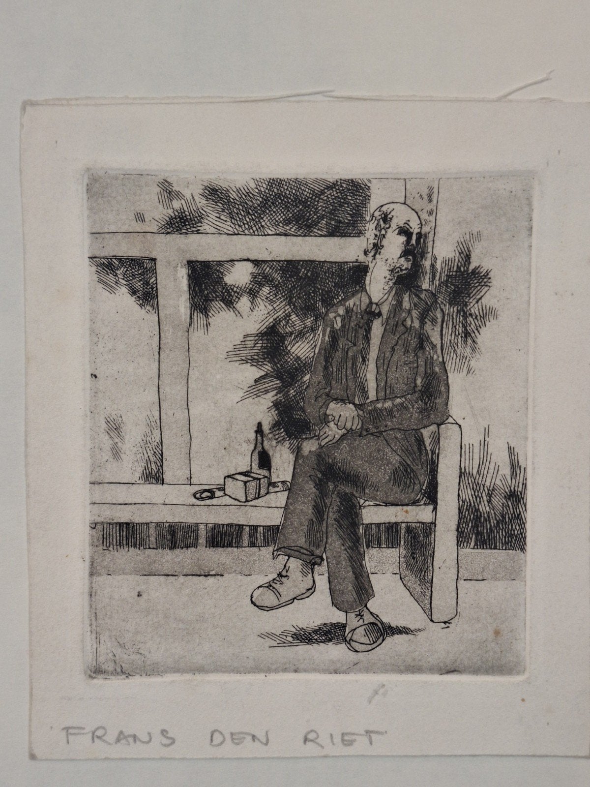 Ets 'Bankje' door Frans den Riet, Dagelijks leven, Ophalen of Verzenden, Gesigneerd, 1950 - 1999