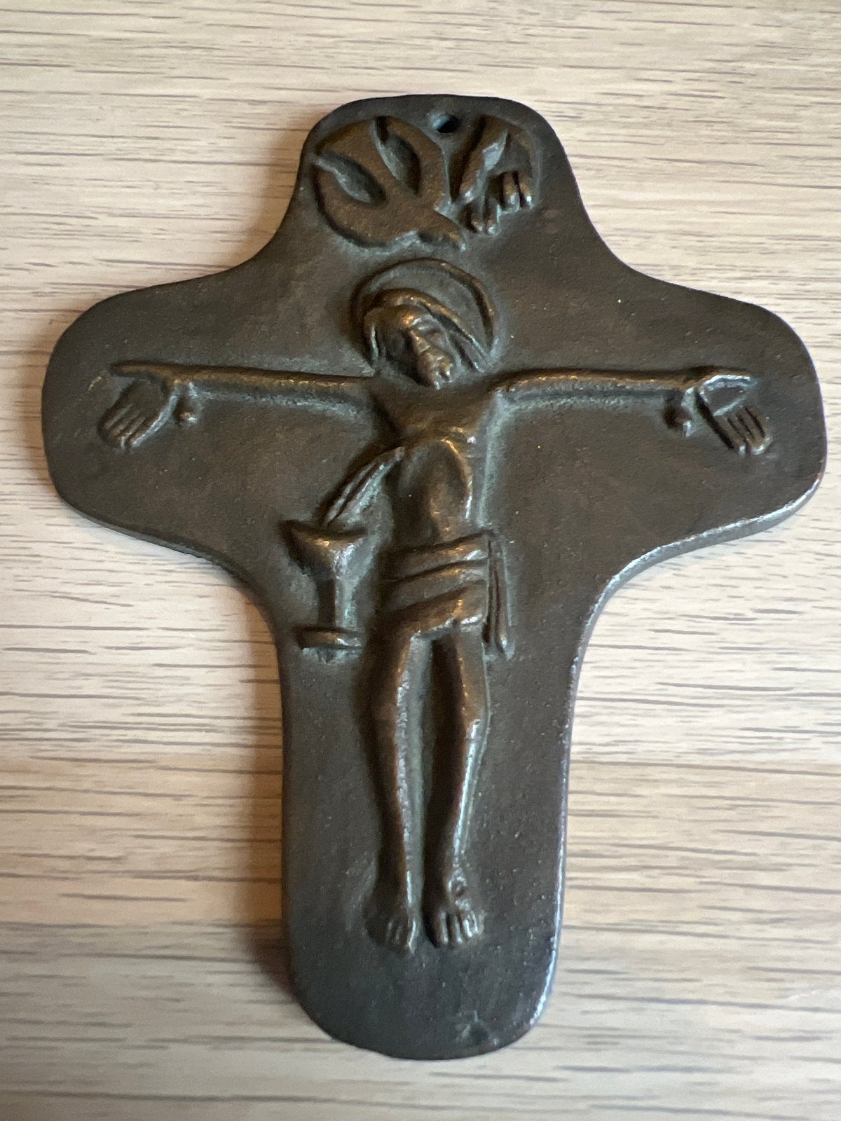 Religieuze Plaquette Kruis met Christus en Duif, Ophalen of Verzenden