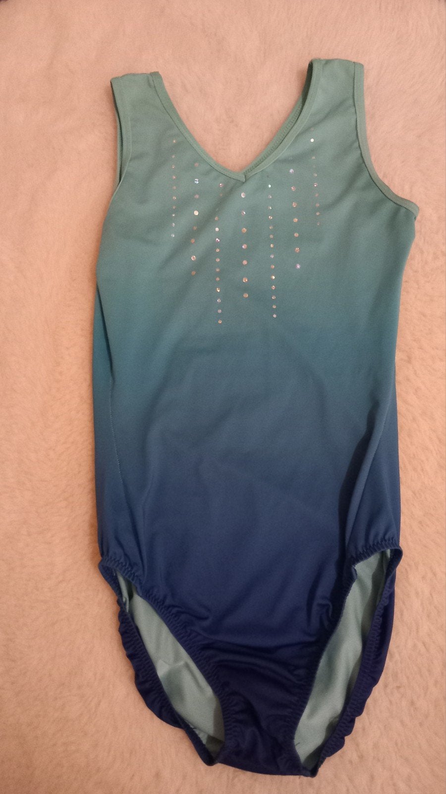 Turnpakje Decathlon - Blauw/Groen Ombre met Strass, Gebruikt, Blauw, Ophalen of Verzenden, Turnpak(je)