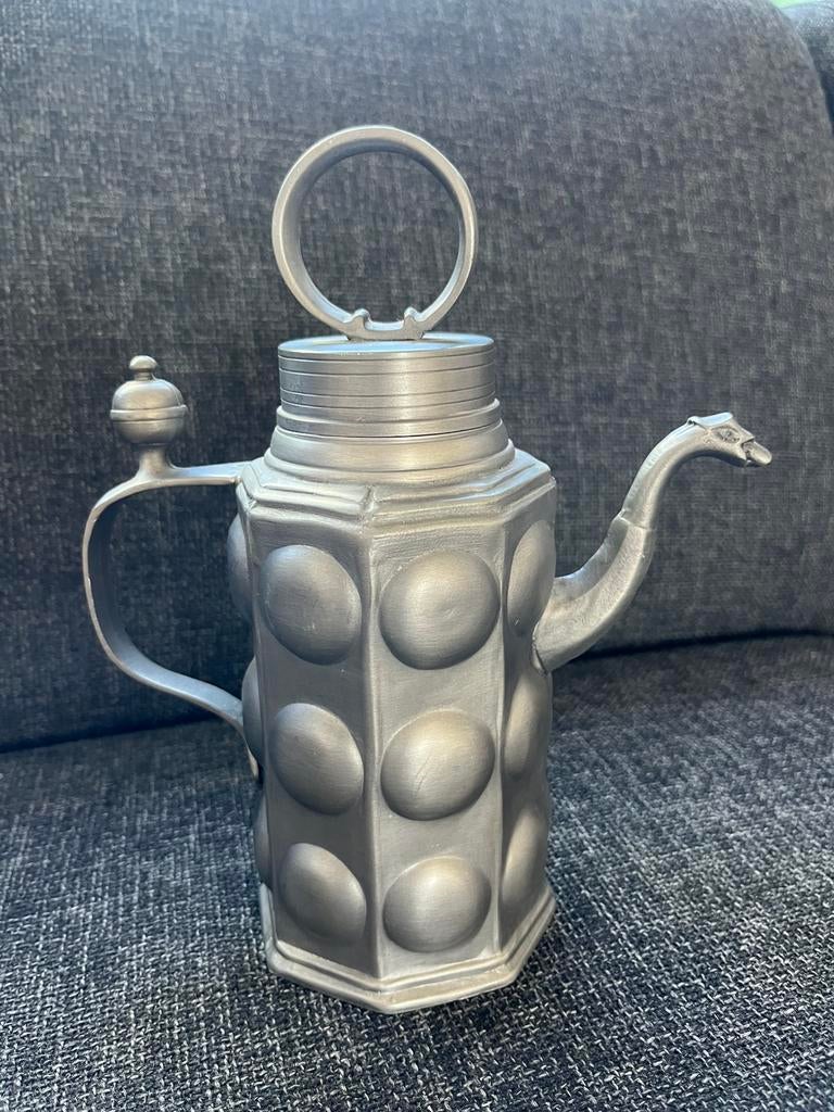 Antieke Etain Zinn Pewter koffiepot met drakentuit, Antiek en Kunst, Ophalen of Verzenden