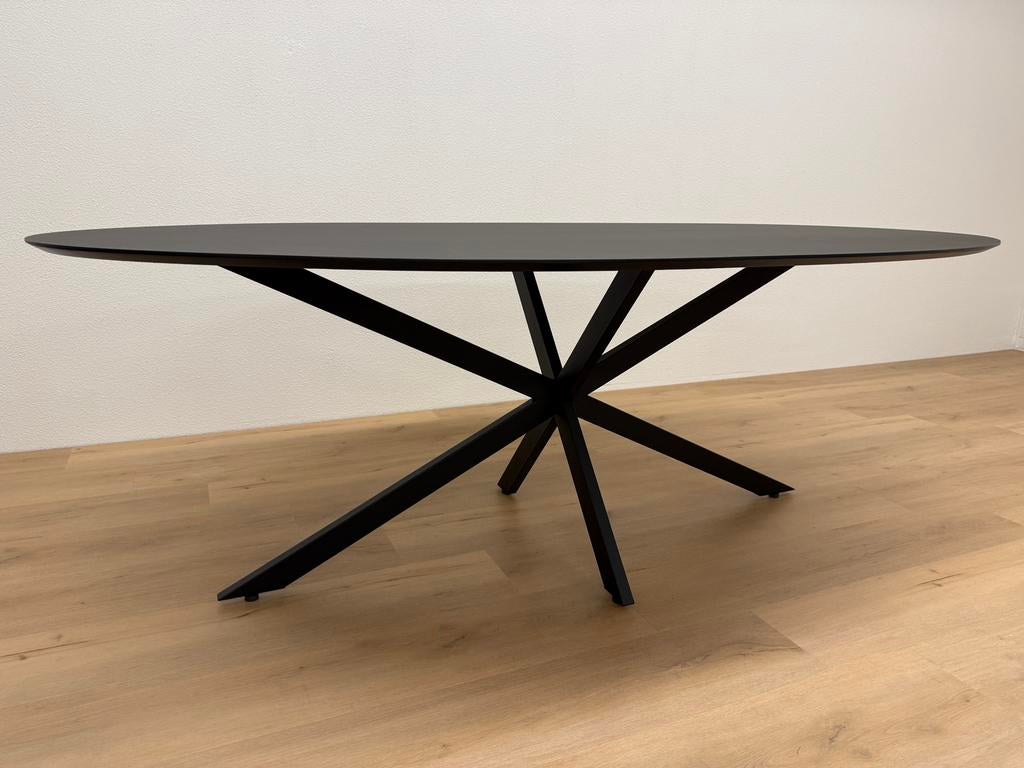 Ovale eettafel HPL Zwart 220x120 - Direct Leverbaar, 100 tot 150 cm, 200 cm of meer, Ophalen of Verzenden, Zo goed als nieuw