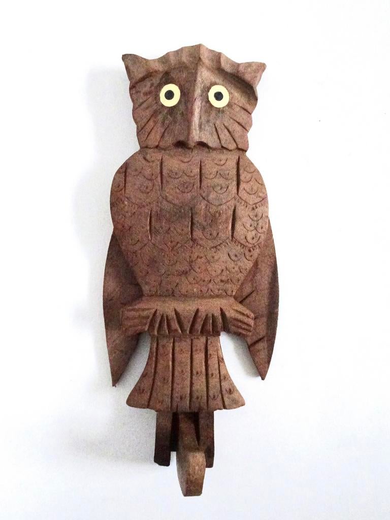 Vintage antiek Art Deco 20s 30s hout beeld trekpop uil vogel, Antiek en Kunst, Verzenden, Art deco, Handgemaakt, Wanddecoratie