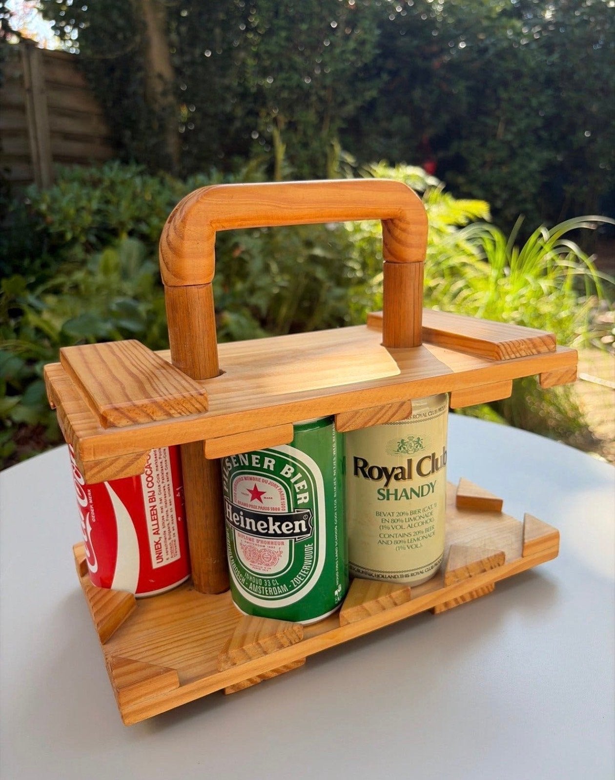 Vintage houten blikkenhouder voor frisdrank of bier, Ophalen of Verzenden, Zo goed als nieuw, Hout, Vintage