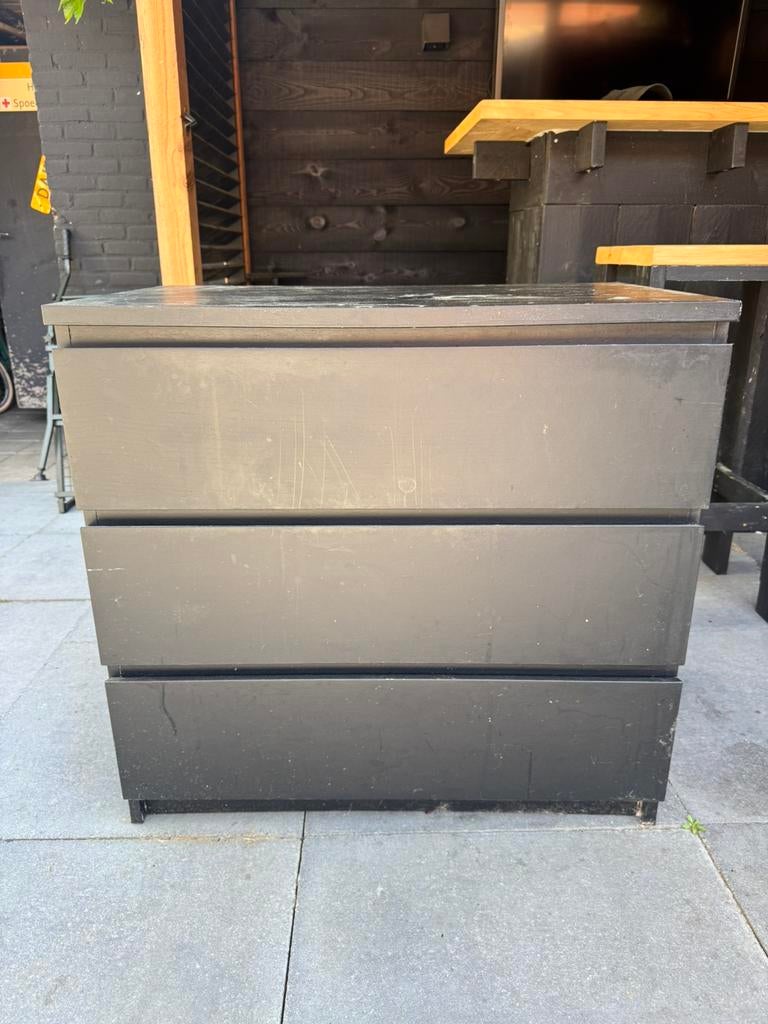 ikea malm ladekast zwart drie lades, Huis en Inrichting, Kasten | Ladekasten, Ophalen, 50 tot 100 cm, Zo goed als nieuw, 3 of 4 laden