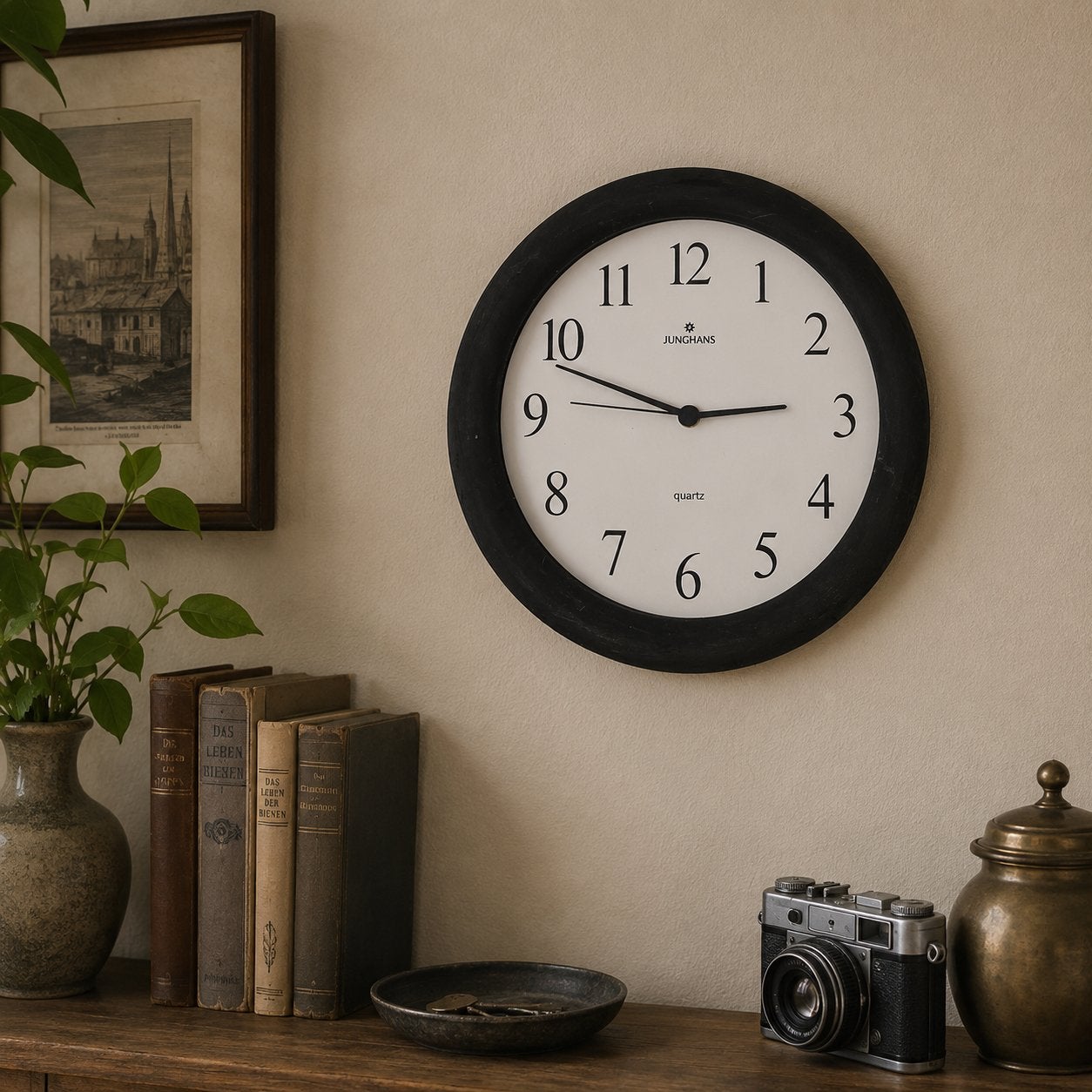 Vintage Junghans Wandklok - Groen / Zwart 28 cm, Huis en Inrichting, Woonaccessoires | Klokken, Analoog, Werkt op batterijen, Ophalen of Verzenden