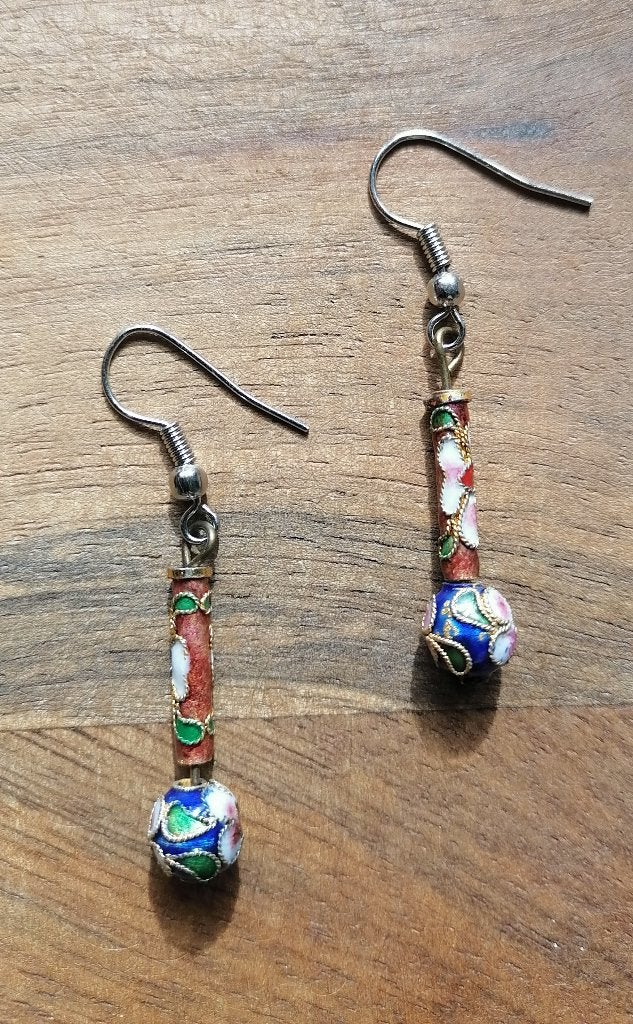 Nieuwe zelfgemaakte oorbellen met Chinese kralen bruin/blauw, Overige materialen, Hangers, Overige kleuren, Verzenden
