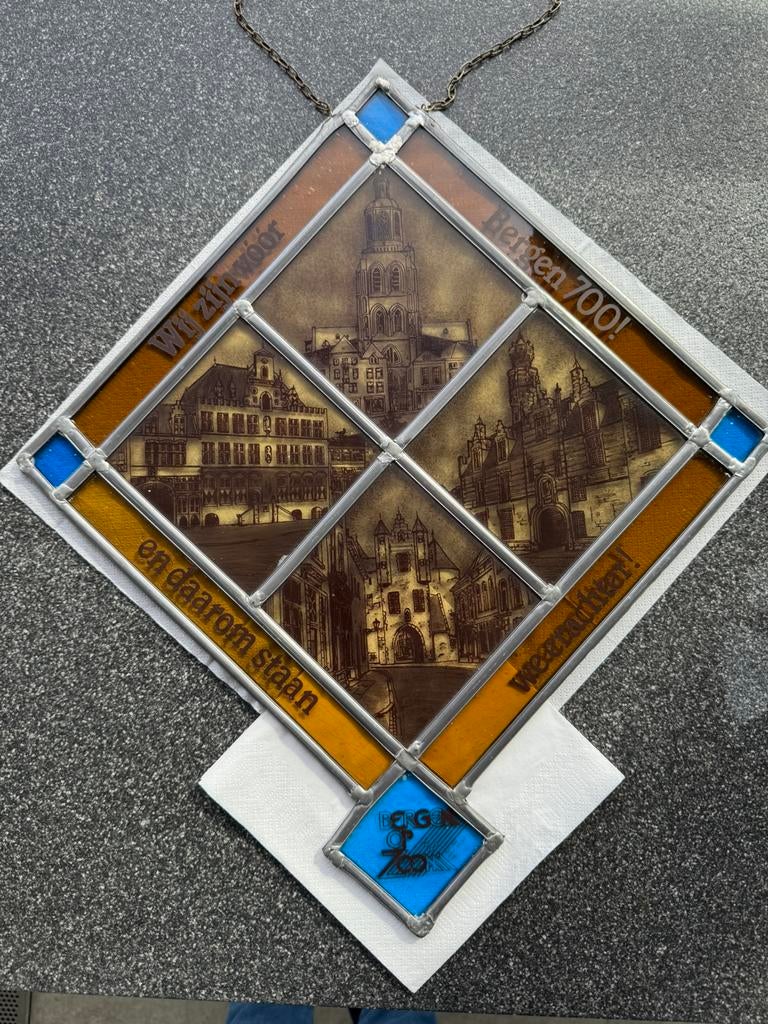 Uniek Glas-in-lood paneel "Bergen 700" Puntgaaf!, Doe-het-zelf en Verbouw, Glas en Ramen, Minder dan 80 cm, Overige typen, Ophalen of Verzenden