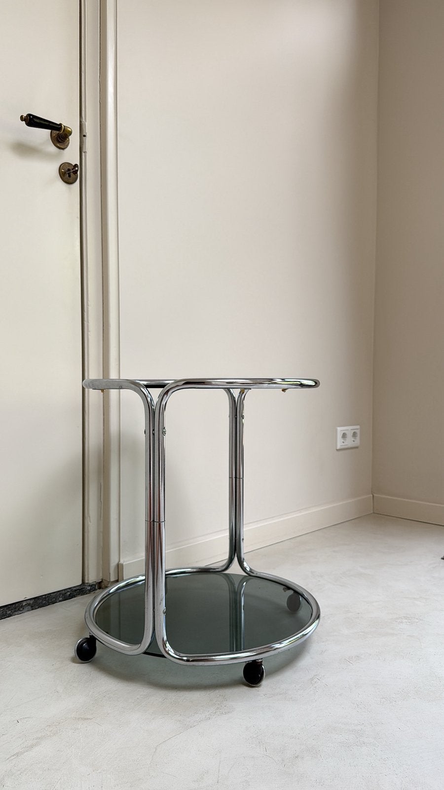 Vintage verchroomde glazen trolley / serveerwagen, Ophalen