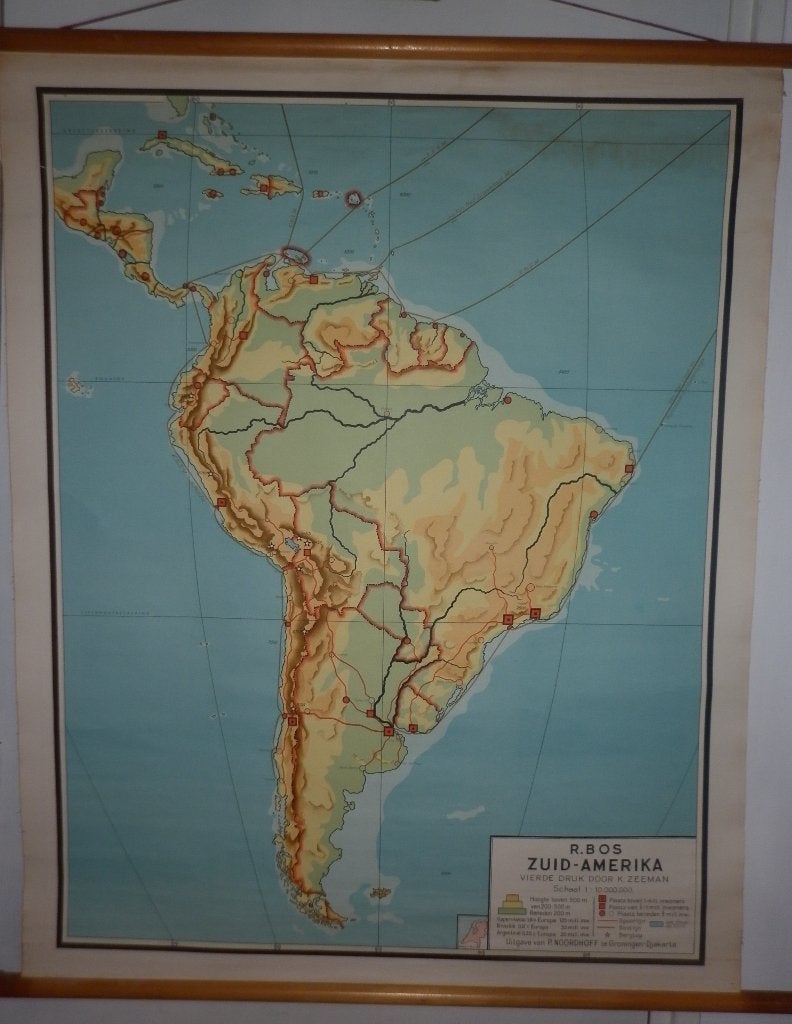 vintage schoolkaart / wandkaart Zuid-Amerika, Antiek en Kunst, Antiek | Schoolplaten, Ophalen of Verzenden, Aardrijkskunde
