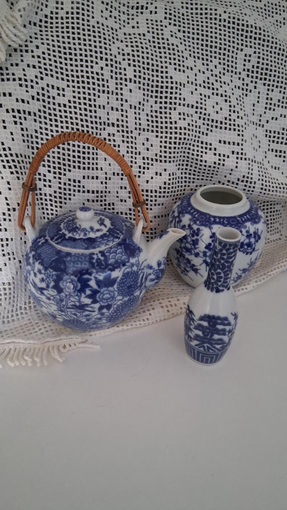 Vintage Chinees porseleinen theepot en vazen set, Ophalen of Verzenden