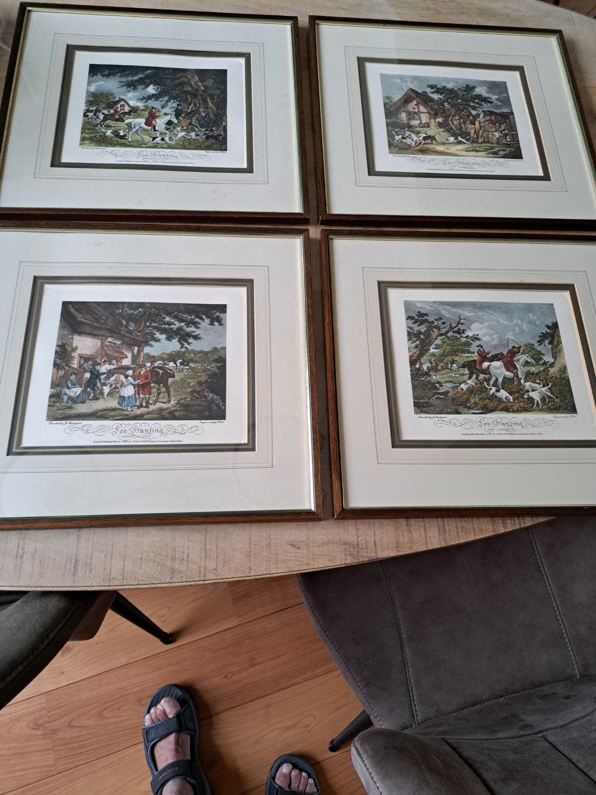 4: Antieke handgekleurde gravures 'Fox Hunting', Antiek en Kunst, Ophalen