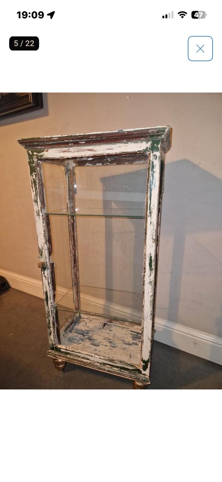 Antiek glaskastje met glasplaatjes museaal.80x42x28cm, Antiek en Kunst, Antiek | Meubels | Kasten, Ophalen
