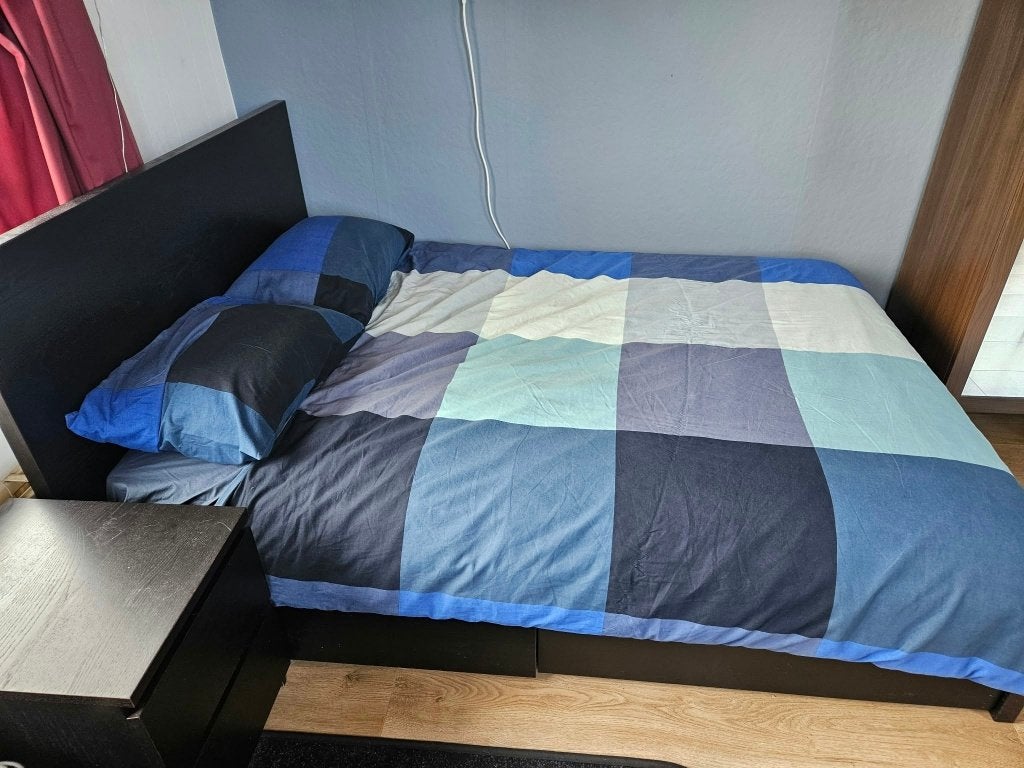 IKEA Malm zwart bed + lades + lattenbodems, Ophalen, Gebruikt, Zwart, 140 cm