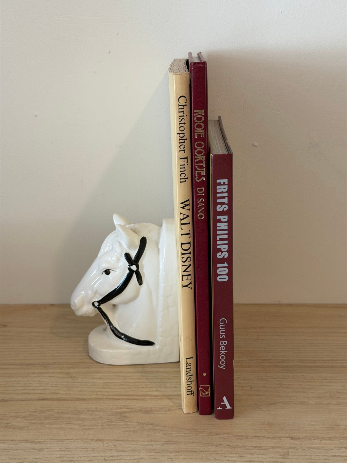 Vintage keramische boekensteun paardenhoofd - Wit/Zwart, Antiek en Kunst, Ophalen of Verzenden