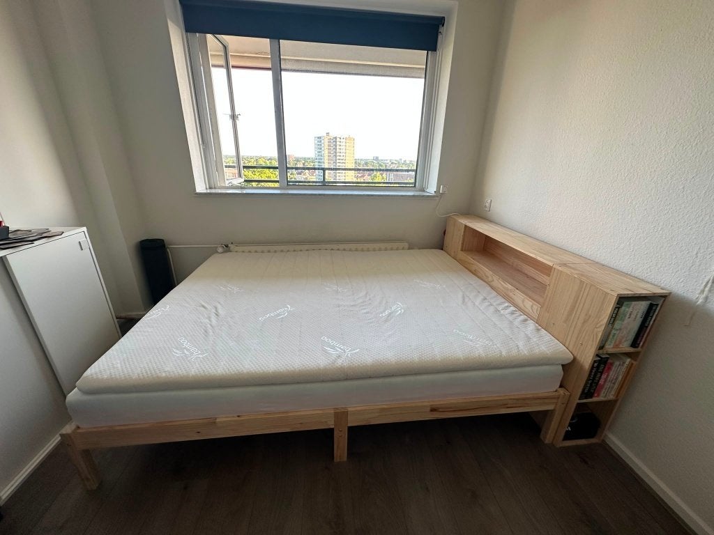 Compleet 150x200 bed incl. matras, topper en boekenkast, Ophalen, Tweepersoons, Zo goed als nieuw, Overige maten