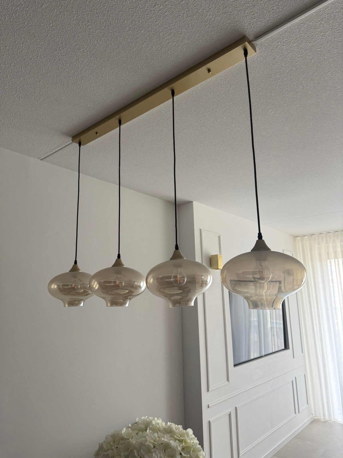 Hanglamp 4 lichts vilmar amber glas, Ophalen, Zo goed als nieuw, Glas