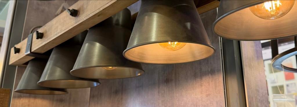 Brilliant Plow Praxis Hanglamp - 5 lampen, zwart/hout, Ophalen, Zo goed als nieuw, Minder dan 50 cm, Industrieel