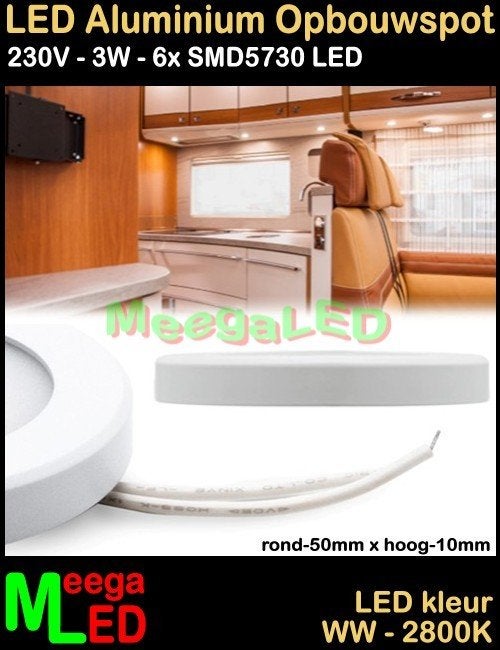 LED Caravan onderbouwspot panel spot 3 Watt Warm 230V - M30, Ophalen of Verzenden, Nieuw