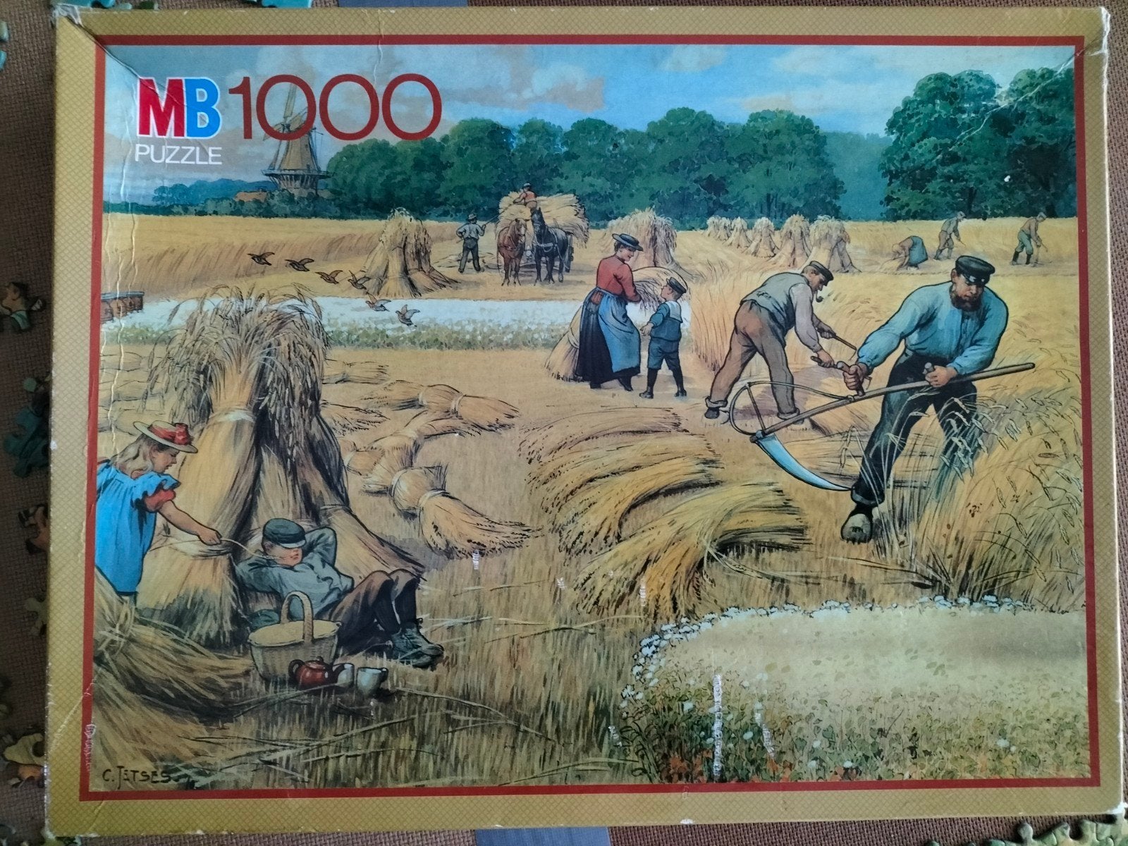 MB Puzzel 1000st Juli dag op het land, van Jetses, Ophalen of Verzenden, 500 t/m 1500 stukjes, Gebruikt