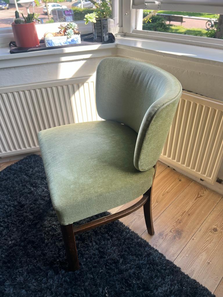 Set van 4 Groene Fluweel Stoelen - Vintage Stijl, Huis en Inrichting, Stoelen, Ophalen, Gebruikt, Overige kleuren, Drie