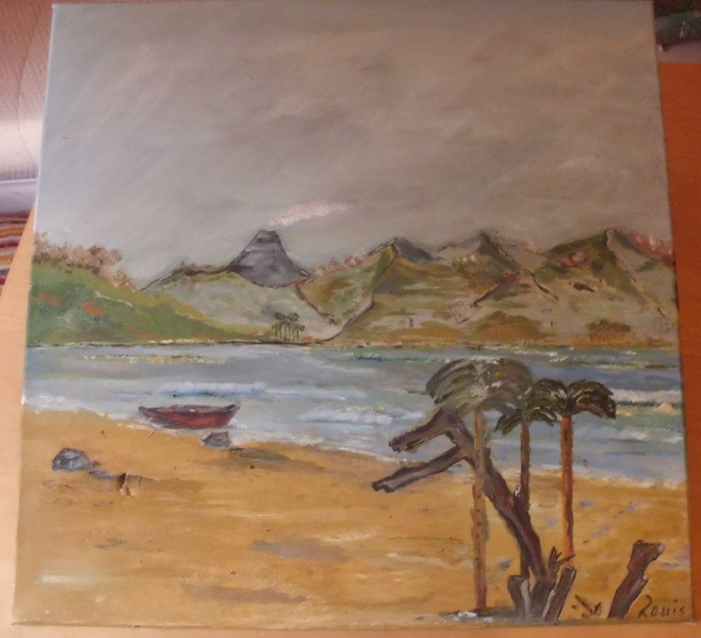 Tropische eiland ., Doek, Impressionistisch, Ophalen of Verzenden, Gesigneerd