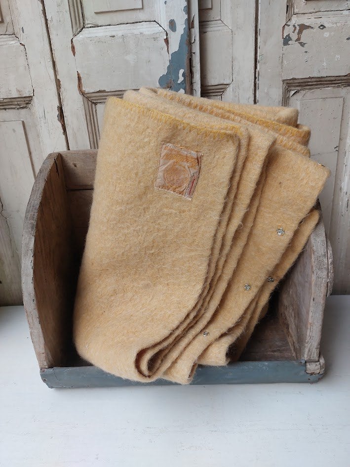 Vintage Zaalberg Wollen Deken met Drukknoppen, Geel, -, Wol, -