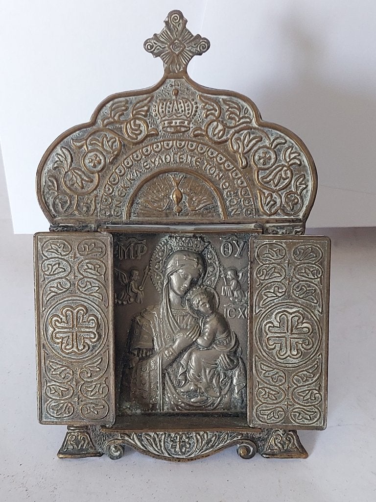 Vintage Grieks-orthodox triptiek-icoon, Antiek en Kunst, Ophalen of Verzenden