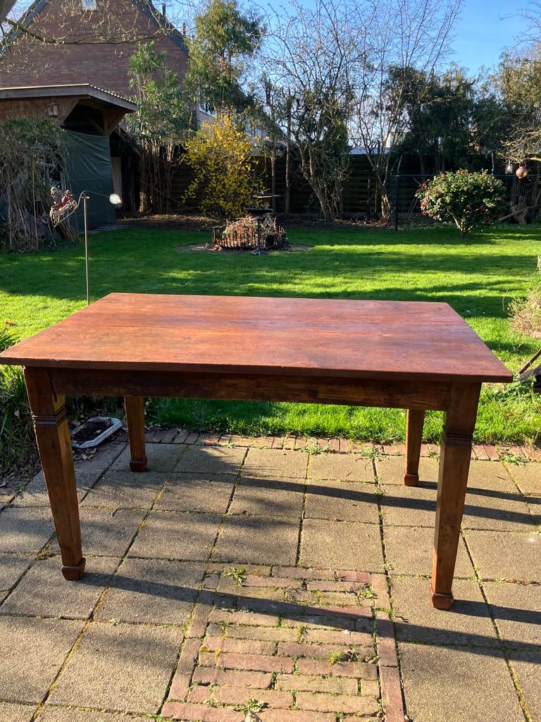 Robuuste antieke houten tafel 142 bij 92, Ophalen of Verzenden