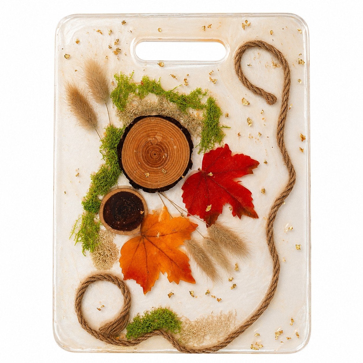 Decoratief dienblad met herfstbladeren en touw, Overige materialen, Nieuw, Handgemaakt, Ophalen of Verzenden