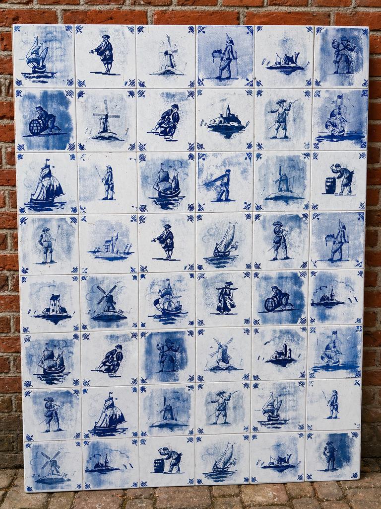 Groot Delfts Blauw Tegeltableau met Hollandse Scènes, Antiek en Kunst, Ophalen of Verzenden