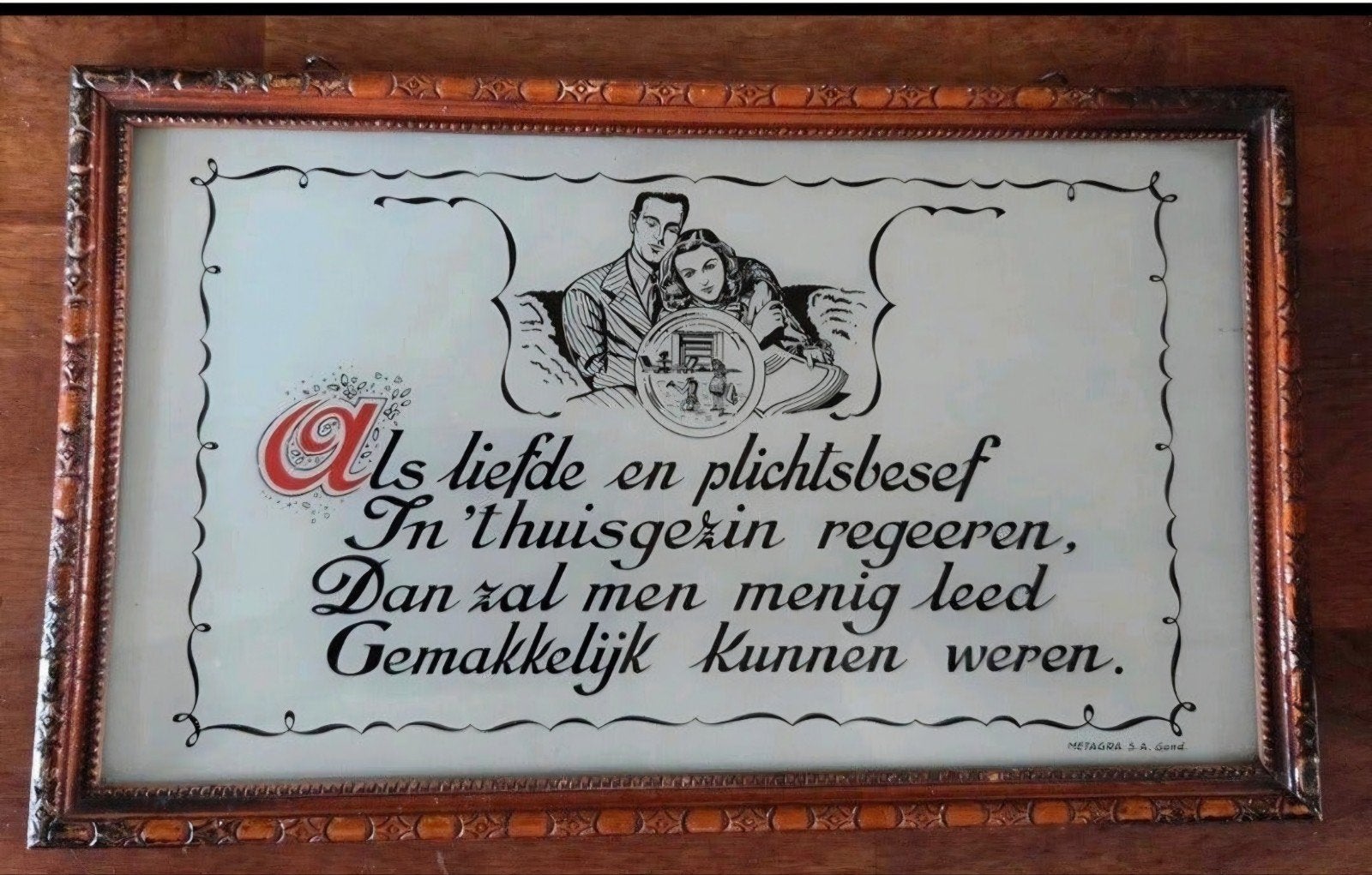 Vintage houten lijst met spreuk over Liefde, Huis en Inrichting, Woonaccessoires | Lijsten, Ophalen of Verzenden, Hout, Bruin