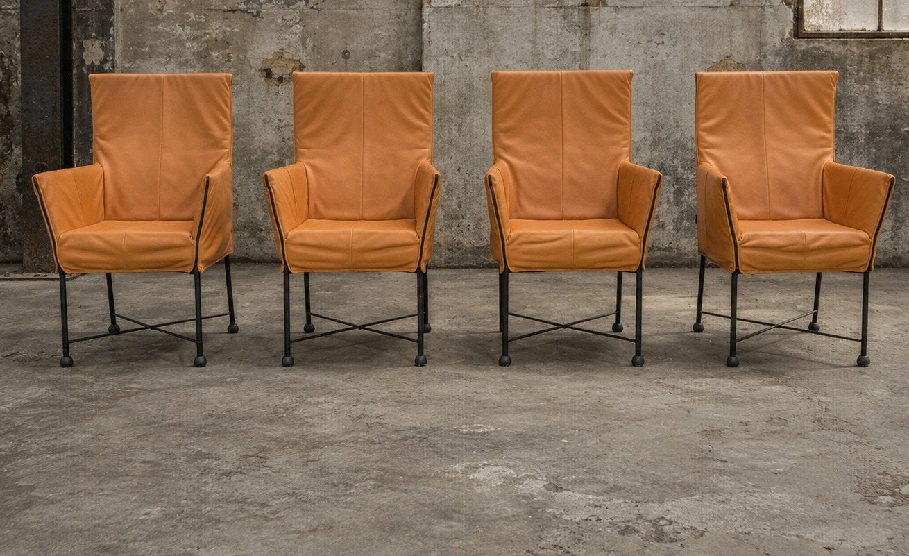 4 Montis Chaplin Design eetkamerstoelen orgineel leer, Overige kleuren, Ophalen of Verzenden, Zo goed als nieuw, Vier