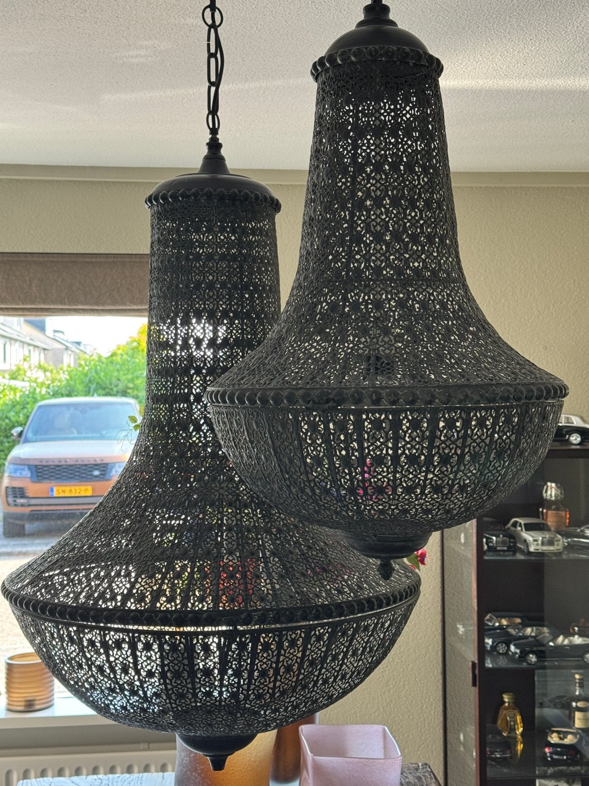 Set unieke kroonluchters, metaal, zwart/grijs, Ophalen, Gebruikt, Metaal, Mediterraans, klassiek, ibiza