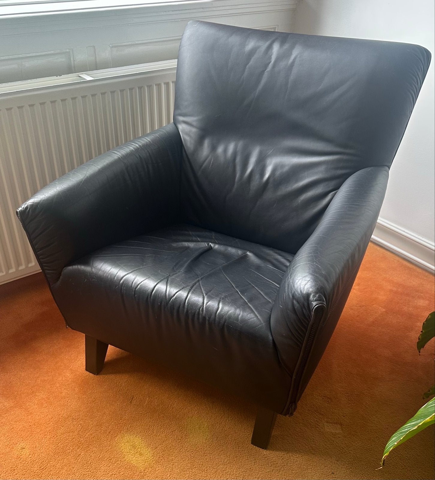 Artifort Cordoba zwartleren fauteuil, Ophalen, Gebruikt, Leer, 75 tot 100 cm
