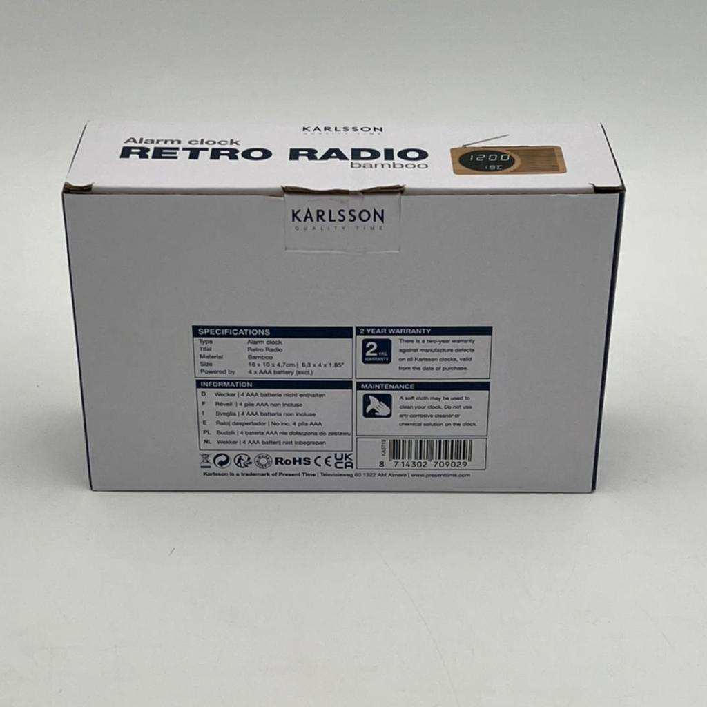 Karlsson Retro Radio bamboo alarm clock - Nieuw in de doos, Ruilrijk, Nieuw, Info@ruilrijk.nl, Neerstraat 60, 6041 KD Roermond