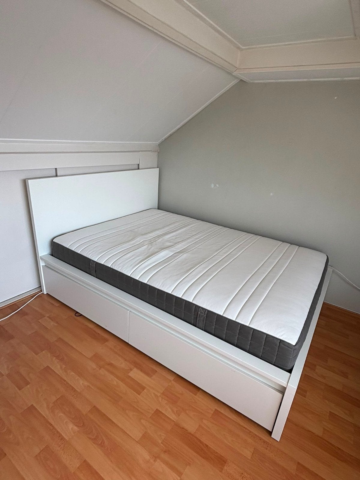 Bed 140x200 met 2 lades en matras, Ophalen, Wit, Tweepersoons, 140 cm
