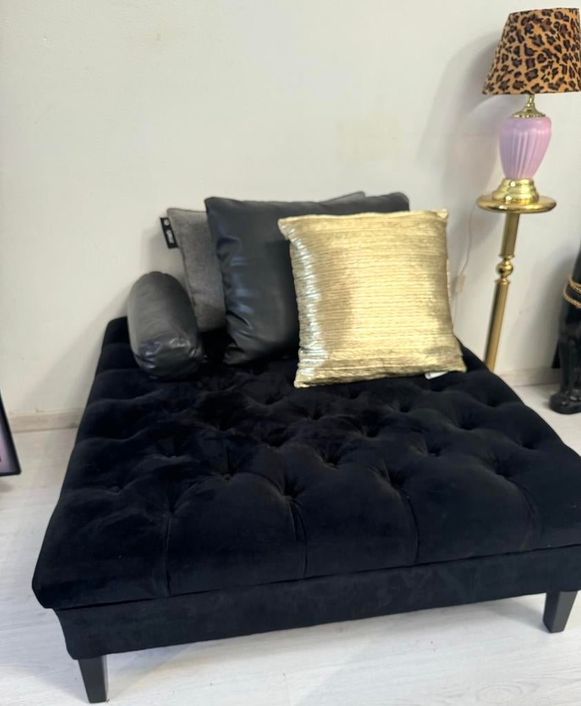 Chesterfield look fluwelen velvet bank hocker poef zwart, Ophalen, Eenpersoons, Minder dan 75 cm, Zo goed als nieuw