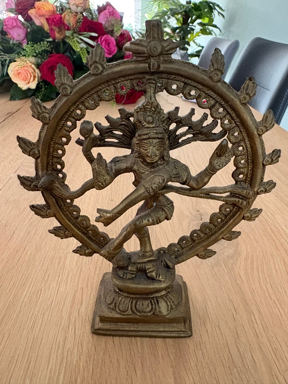Bronzen beeldje van Shiva Nataraja, Indiase dansende god, Ophalen of Verzenden, 20 - 50 cm, Beeld, Bruin