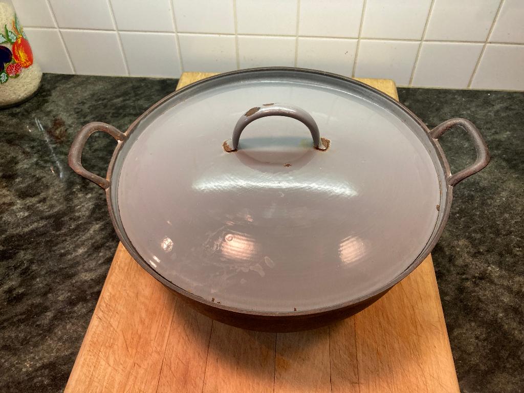 Grote DRU gietijzeren braadpan 34 cm, Ophalen, Gebruikt, Gietijzer, Koekenpan of Braadpan