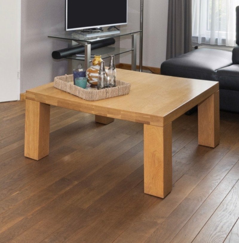 Robuuste houten salontafel - Eikenhout, Ophalen, Gebruikt, 100 tot 150 cm, Eikenhout